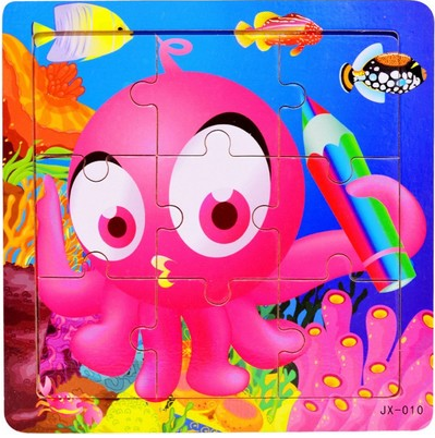 Jigsaw 9 pcs : Squid set  จิ๊กซอว์ไม้ 9 ชิ้น เสริมพัฒนาการชุด ปลาหมึกแสนซน