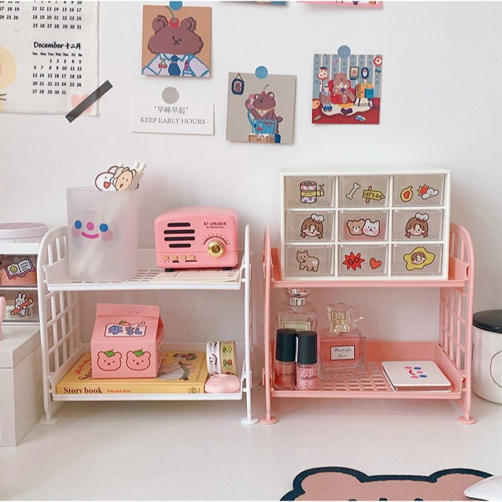fussy storage shelves save space ชั้นเก็บของจุกจิก 2ชั้น ประหยัดพื้นทื่ ชั้นเก็บของจุกจิก 2ชิ้น ประหยัดพื้นที่